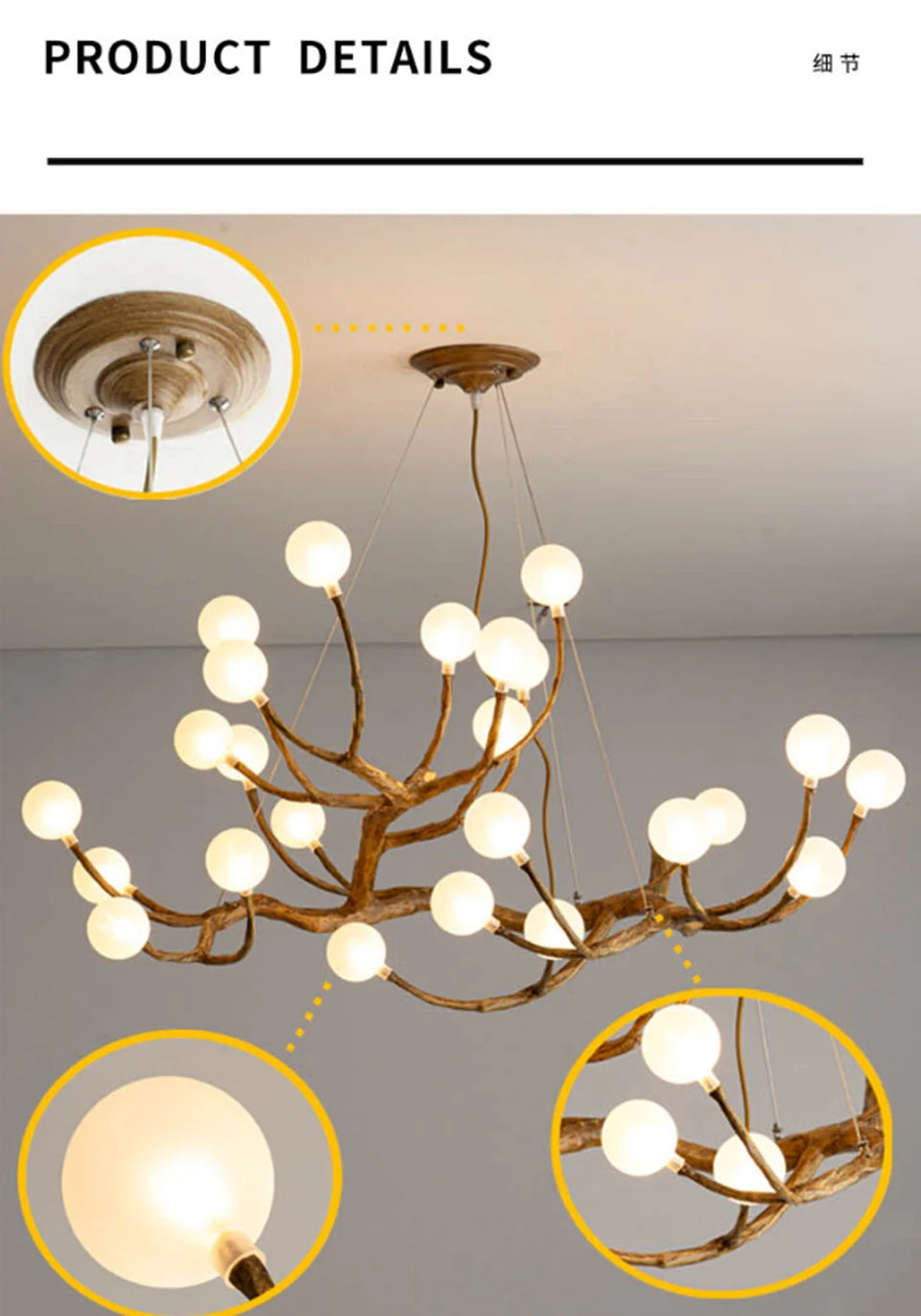 Retro Resin Tree Branch Chandeliers Frosted Glass Bubble LED Pendant Lamp for Living Dining Room Home Decor suspension luminaire