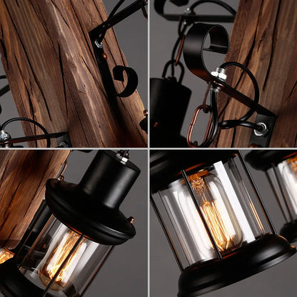 Retro Wood E27 LED Ceiling Lamp Antique Industrial Chandelier Lighting LOFT Bar luminaire Vintage Pendant Lights lustre