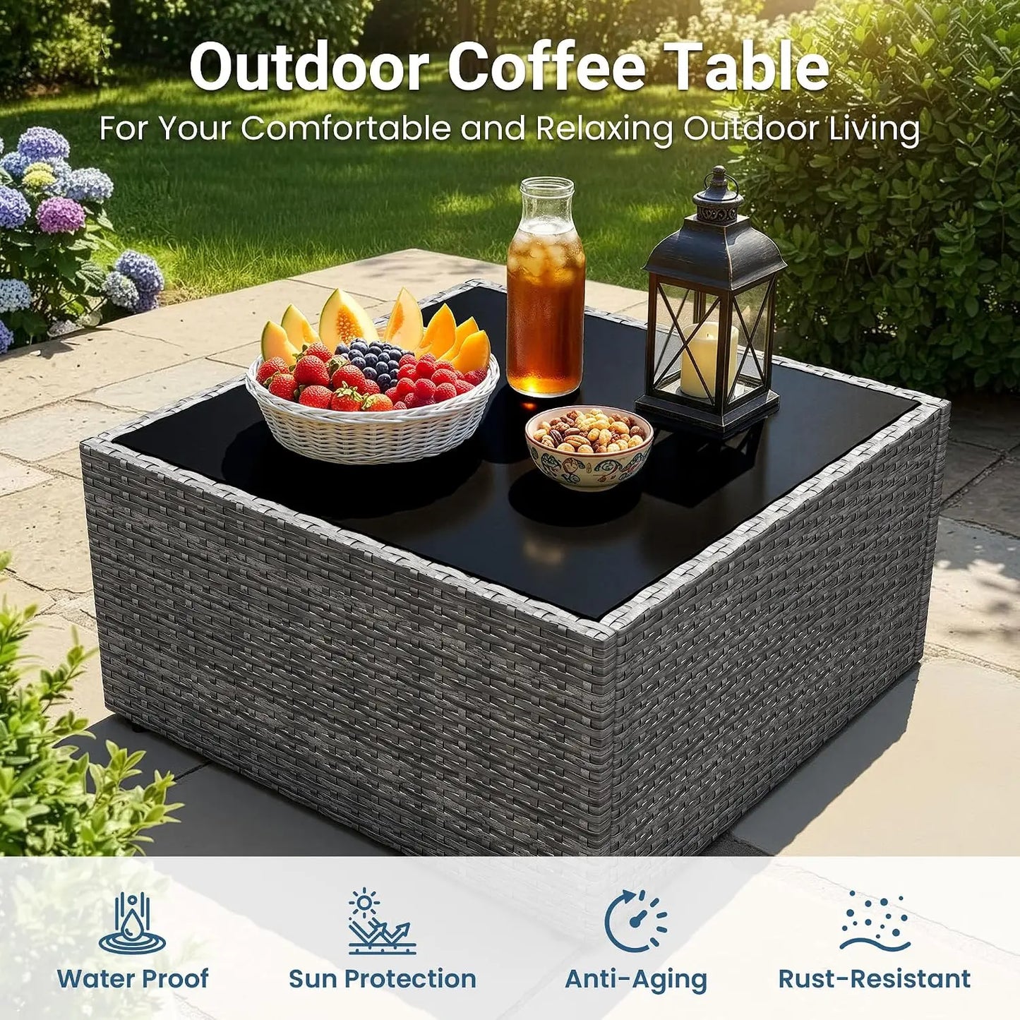 7 Pieces Wicker Outdoor Patio Furniture Set | Patio Sectional Sofa with Coffee Table, All-Weather Outdoor Sectional, Custom
