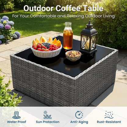 7 Pieces Wicker Outdoor Patio Furniture Set | Patio Sectional Sofa with Coffee Table, All-Weather Outdoor Sectional, Custom