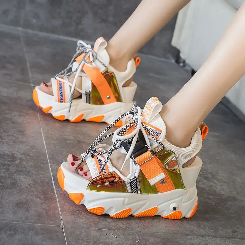 Maogu Mixed Color Shoes Sports Wedge White Sandals Women High Heel Beach Casual Shoe Leisure Lady Platform Chunky Sandals