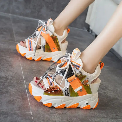 Maogu Mixed Color Shoes Sports Wedge White Sandals Women High Heel Beach Casual Shoe Leisure Lady Platform Chunky Sandals