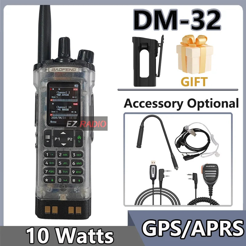 Transparent Baofeng Radio DM 32UV DMR Digital Wireless Walkie Talkie With AES256 Encryption For Long Range Secure Contact skiing