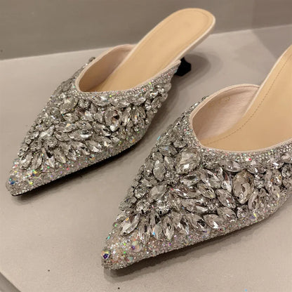 Summer New Women Shoe Luxury Rhinestone Mueller Slippers For Woman Elegant French Style Casual Shoe Designer Shoes