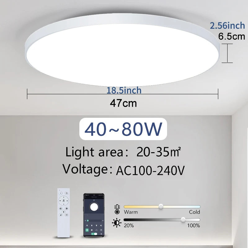 MARPOU Smart Ceiling Lamp LED Lamp for Bedroom Large Ceiling Lamps LED Lights with Remote Control Dimmable LED Lights for Room