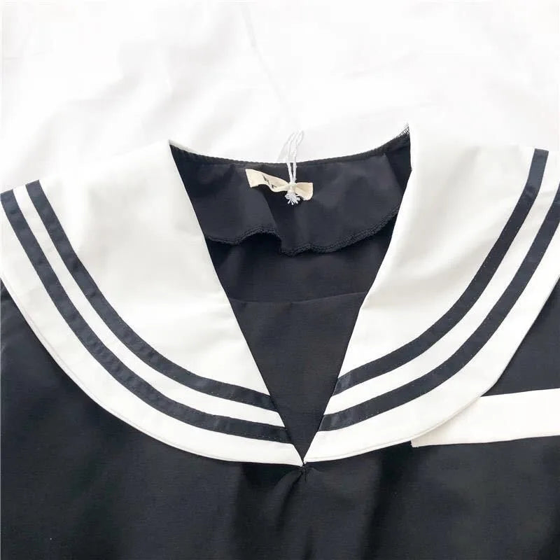 Japanese New Sailor Suit White and Navy Summer Women Student JK Uniform Suit College Style Girls Short Top Pleated Skirt Sets