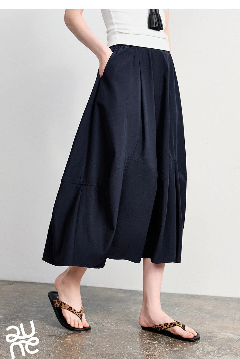 TOYOUTH Women's A-Line Bud Skirt 2026 Summer New Split Detail Retro Puff Midi Skirt, Lightweight Outdoor Wear