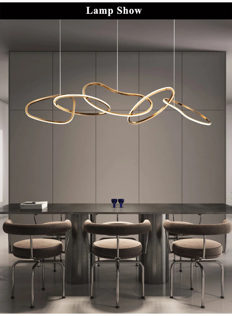 Modern Rose Gold LED Chandeliers Ligthing Nordic Lustre Home Decor Circle Rings Chandelier Hanging Pendant Lights Fixtures