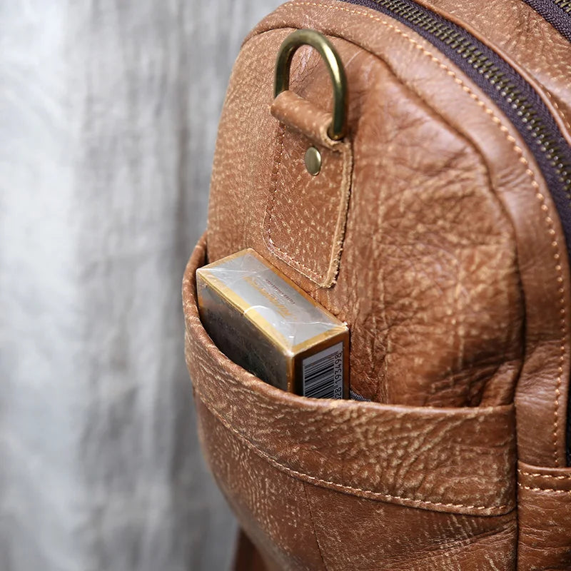 Vintage Large Capacity Men's Top Layer Cowhide Travel Bag Genuine Leather Crossbody Bag Hand-Held Short Distance Luggage Bag