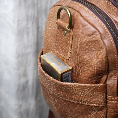 Vintage Large Capacity Men's Top Layer Cowhide Travel Bag Genuine Leather Crossbody Bag Hand-Held Short Distance Luggage Bag