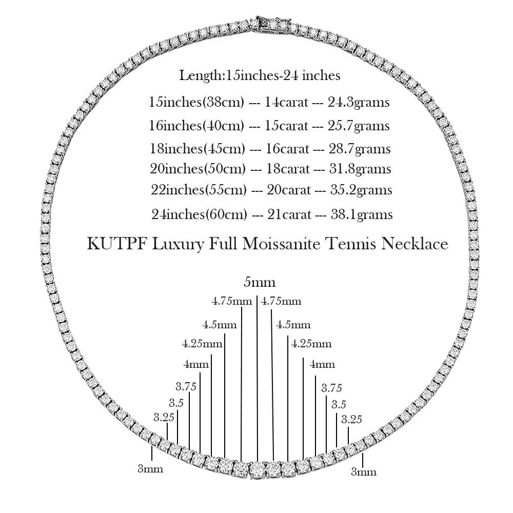 Luxury Moissanite Tennis Necklace for Women Certified 100% 925 Sterling Silver 3mm-5mm Size Gradient Diamond Neck Chain
