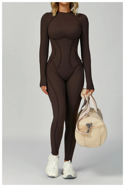 Sexy Hollow Back Long Sleeve Yoga Jumpsuit Women Quick Dry One-piece Yoga Suit Gym Training Leggings Playsuit Slim Fit Bodysuits