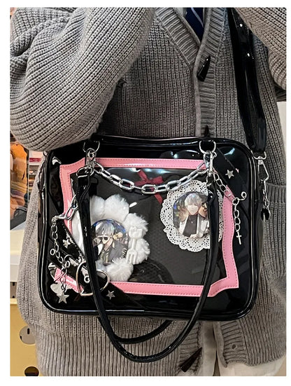 New Arrival Subculture Spicy Cool Girls Shoulder Bags Fashion Gothic Style PU Leather Ita Bags Pin Display Ita Crossbody Purse