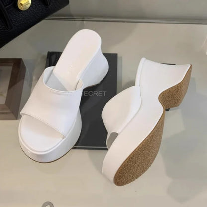 Summer Women's Slippers Fashion Platform Sandals Luxury Leather Casual Slippers High-heele Slippers for Women Open Toe Sandalias