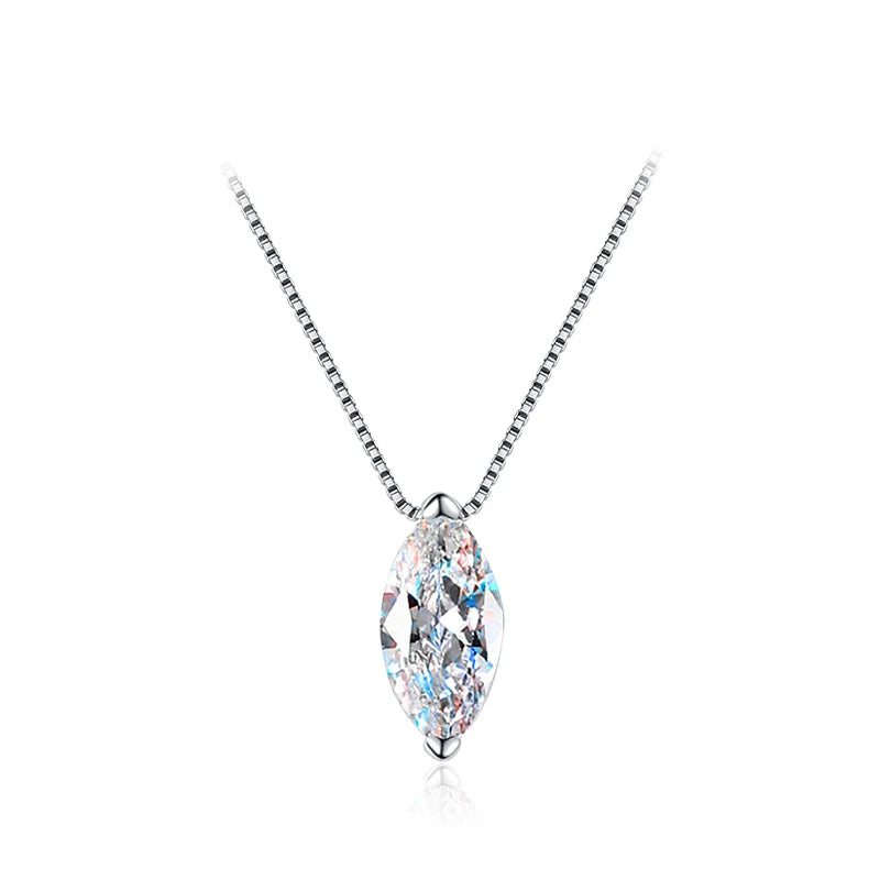 Tezzc 1ct Moissanite Necklaces for Women Marquise Shape Pendant s925 Silver with Gold Plated Party Necklace Chain Jewelry
