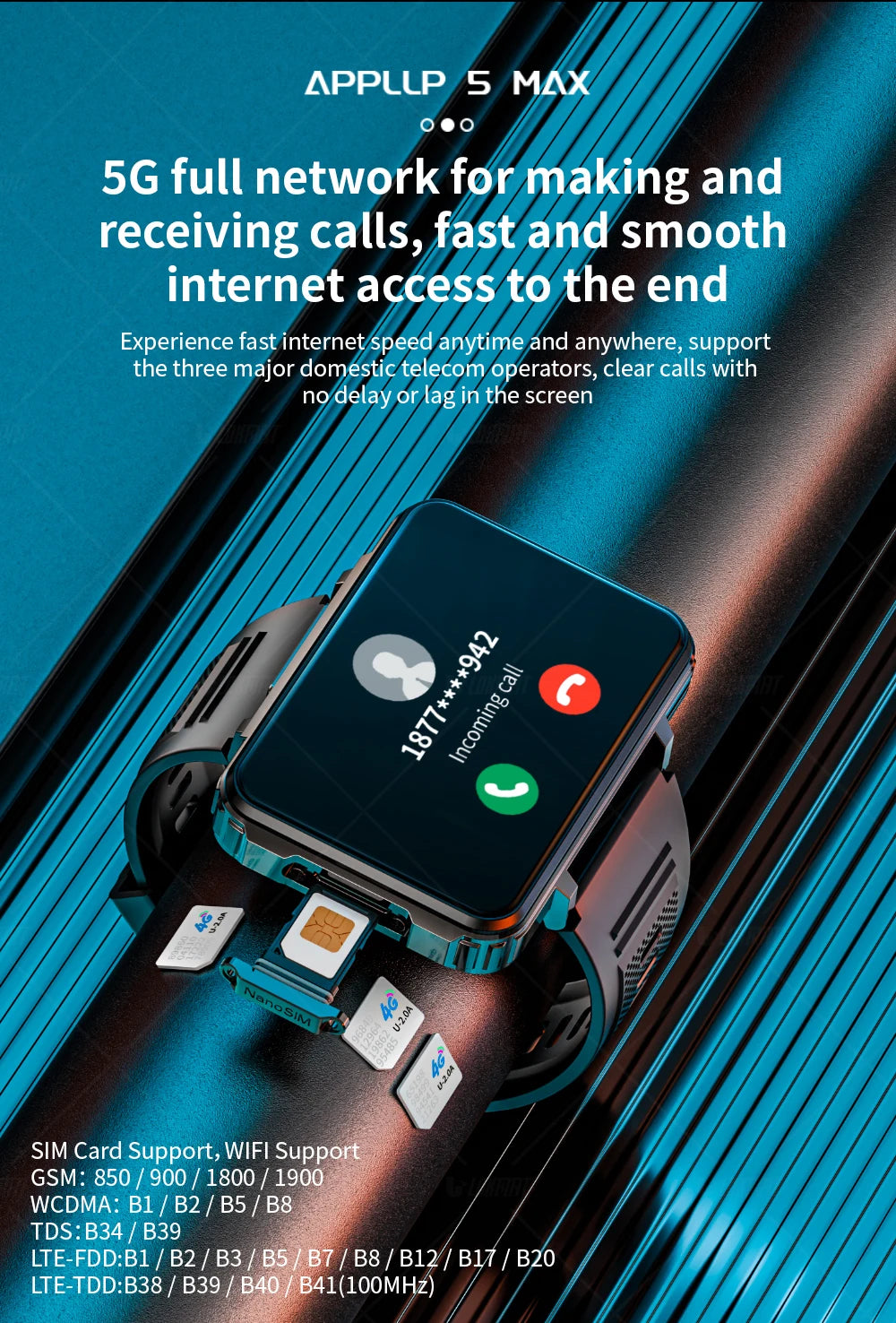 LOKMAT APPLLP 5 MAX  Android Watch Phone Square Big Screen Wifi 4G Calls Smartwatches Dual Camera with Flashlight Gaming Watch