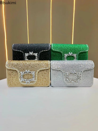 New Ladies Luxury Crystals Evening Bags Sparkling Diamond Dinner Party Dress Bags Metal Chain Wedding Clutch Purses and Handbags