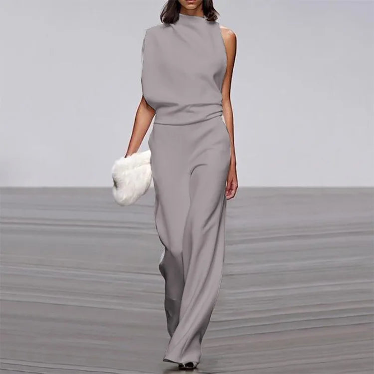 Fashion Sleeveless Solid Backless Jumpsuit Women 2025 Summer Stand Collar Elegant Lady Temperament White Jumpsuits Women's
