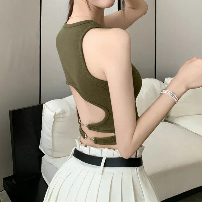 New Women Sports Tank Tops With Bra Pad Casual Crop Tops Backless Knitt Running Camisole For Women Streetwear Tops