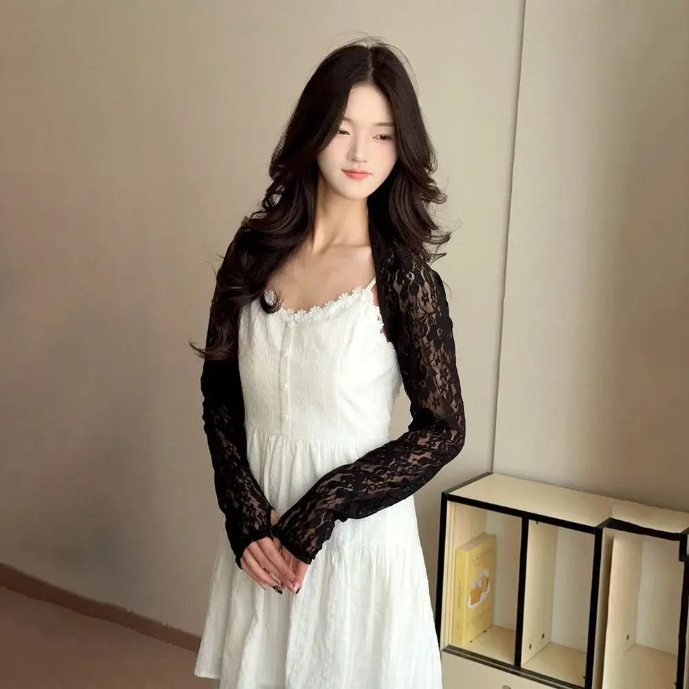 Fashion Lace Mesh Women Sunshade Sleeves Hollow Out Long Sleeve UV Protection Sleeves Ice Silk Thin One Shoulder Sleeves Cycling