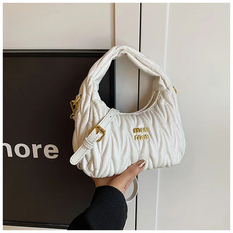 Fashion Pleated Cloud Shoulder Bags for Women Removable Shoulder Strap Crossbody Bag PU Handbags Ladies Shopping Small Bag Purse