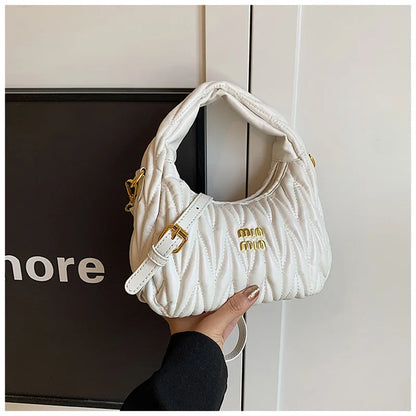 Fashion Pleated Cloud Shoulder Bags for Women Removable Shoulder Strap Crossbody Bag PU Handbags Ladies Shopping Small Bag Purse