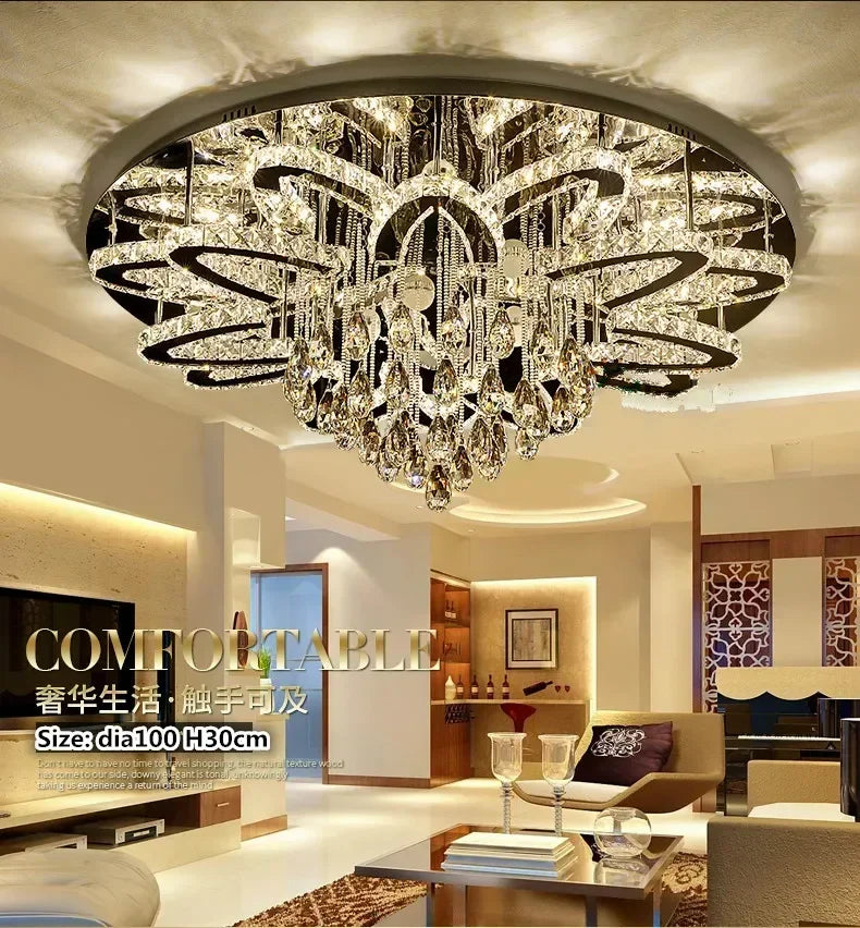 LED Modern Crystal Stainless Steel Round Dimmable RGB Chandelier Lighting Lamparas De Techo For Foyer Living Room Bedroom