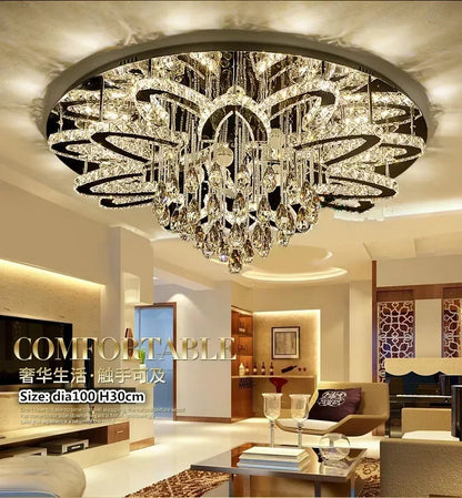 LED Modern Crystal Stainless Steel Round Dimmable RGB Chandelier Lighting Lamparas De Techo For Foyer Living Room Bedroom