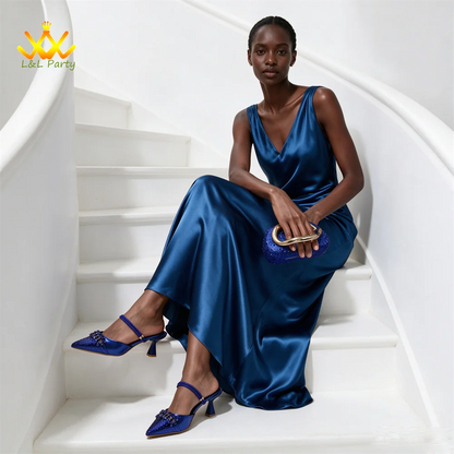 2026 Autumn New Arrivals Royal Blue Color Shoes and Bag  Set Special Design Fashion for Wedding Party