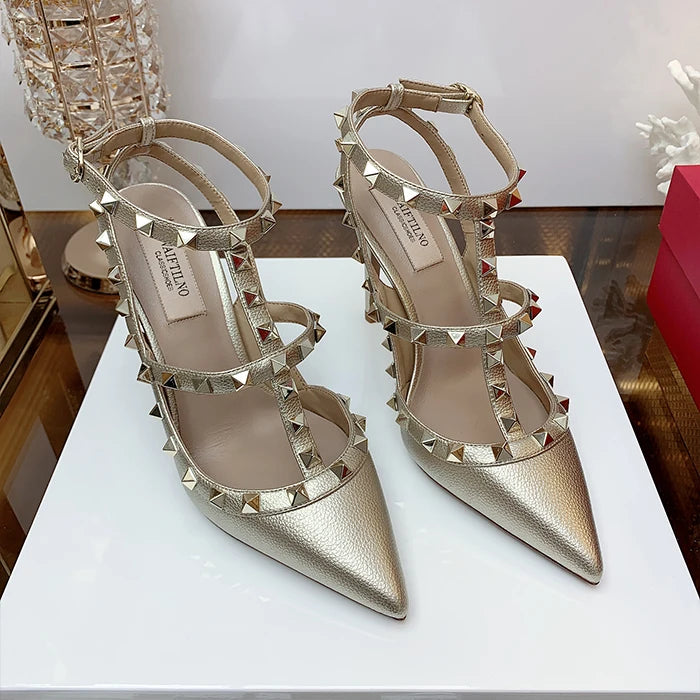 Women's Gladiator sandals Summer 2026 Luxury With Ankle Strap Pointed Toe Fashion Rivet High Heels Party Ladies Shoes Women 10cm