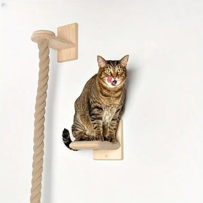 Wall Mounted Cat Sisal Rope Scratching Rope Wooden Cat Climbing Perch Heavy Duty Reinforced Cat Wall Furniture Chew Resistant Durable Cat Scratcher Toy For Indoor Cats
