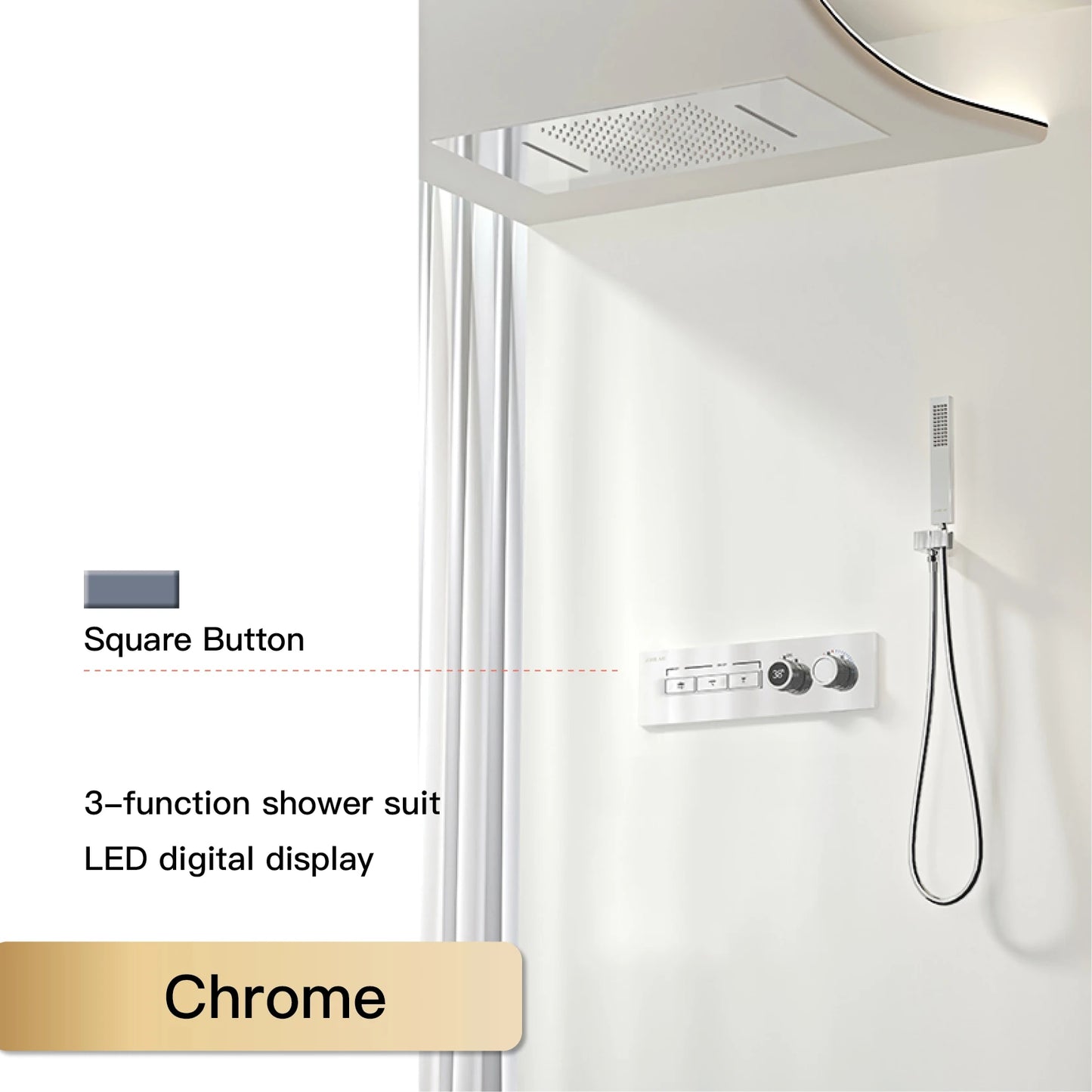 Luxury Black Brass Shower System Wall-Mounted LED Digital Display Design Cold & Hot Dual-Control 4-Function Ceiling Shower Tap