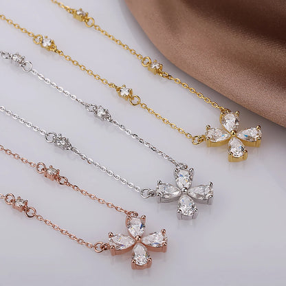 2cttw 4-Stone Clover Moissanite Diamond Pendant Necklace for Women 100% S925 Silver Pear Cut Diamond Charm Neck Chain Party Gift