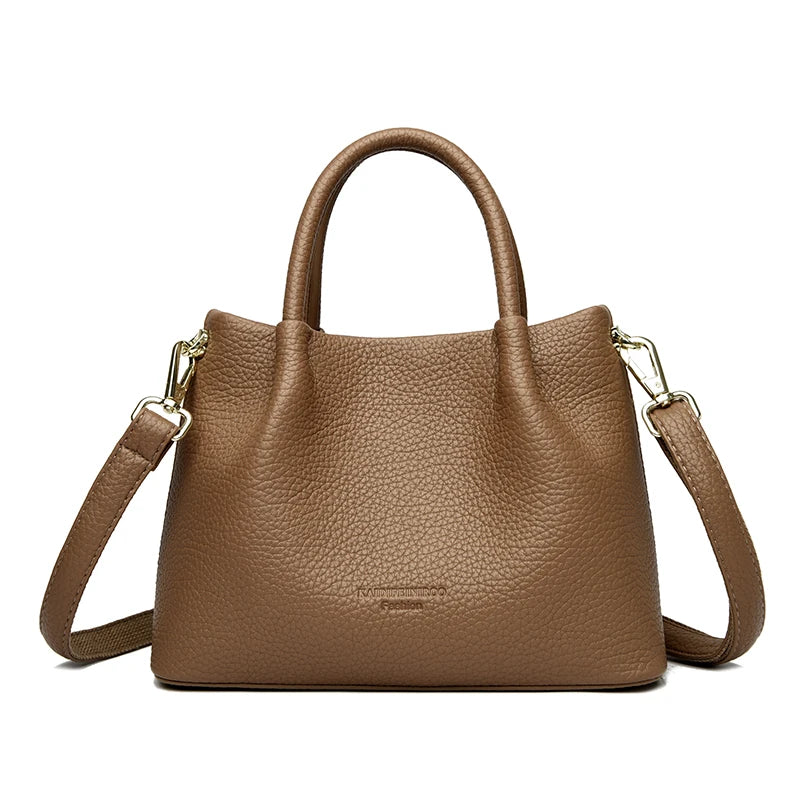 Women Soft Leather Top-Handle Bags Luxury Designer Handbag Solid Color Ladies Shoulder Crossbody Bag And Purse Commuting Sac