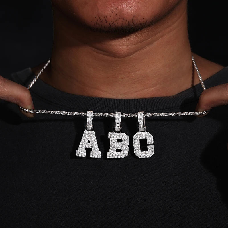New Moissanite 26 A-Z Letter Pendant Jewelry Necklace Women  Iced Out Personalized Charms Rapper Super Star Hip Hop Punk S925