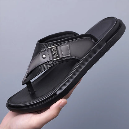 New Trend Men's Flip Flops Leather Beach Sandals Quick Dry Water Shoes Non Slip Summer Slippers Outdoor Slides Walking Sandalias