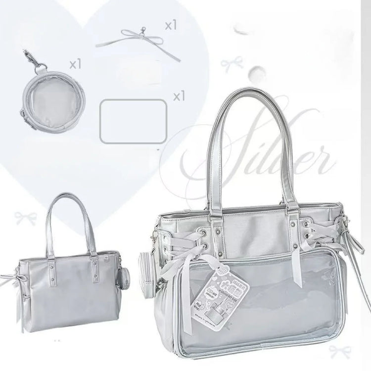 Sweet Cute Bow Shoulder Bags Women Horizontal Transparent Large Capacity Anime Ita Bag Ladies Harajuku Solid Color Handbag Chic