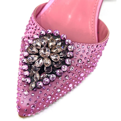 Latest Women Italian Shoes and Matching Bags Decorated with Rhinestone Elegant Pointed Toe Wedding Shoes Bride