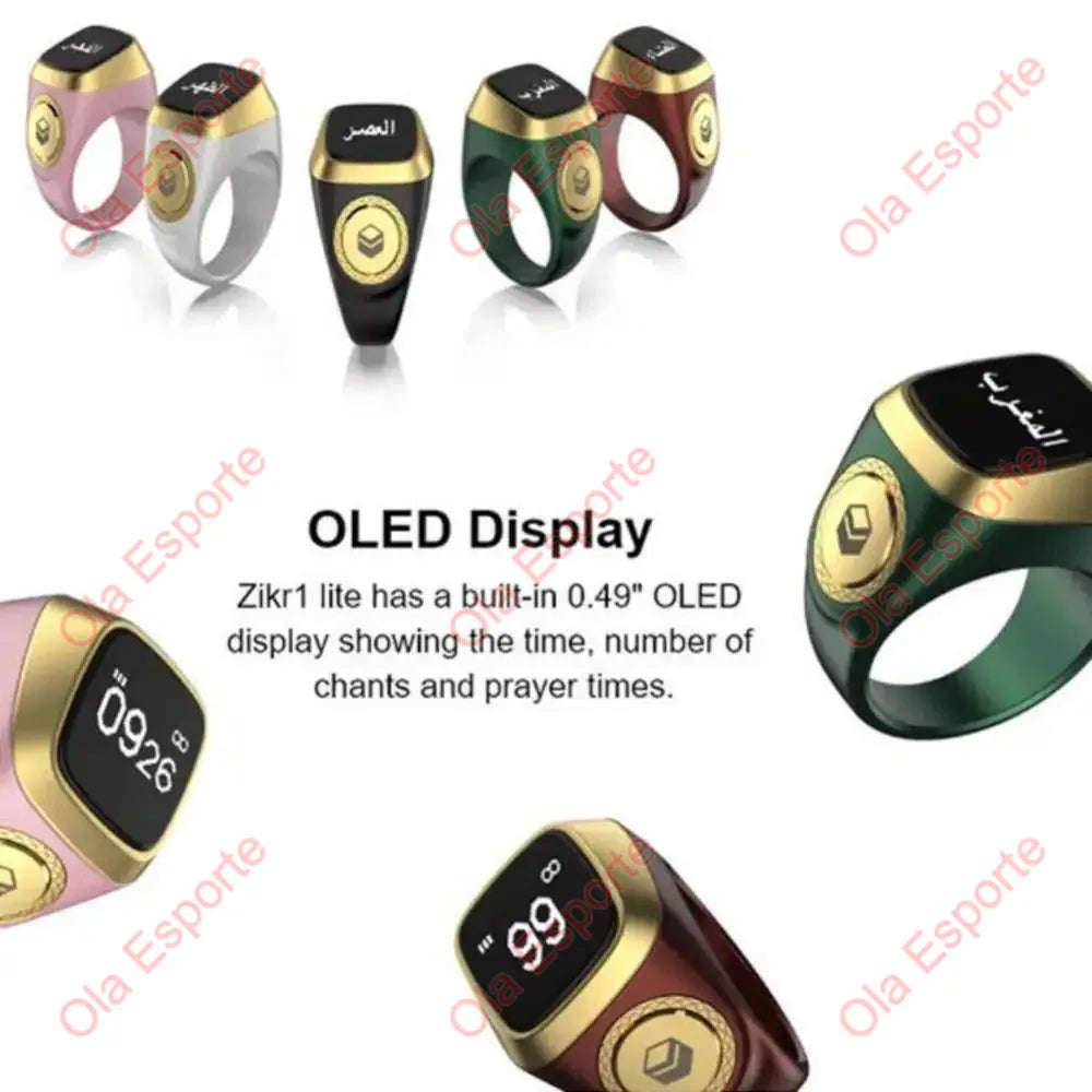 2026 Qibla Smart Zikr Ring Praise Tasbih Tally Electronic Digital Counter for Muslims 5Prayer Time Vibration Reminder Waterproof