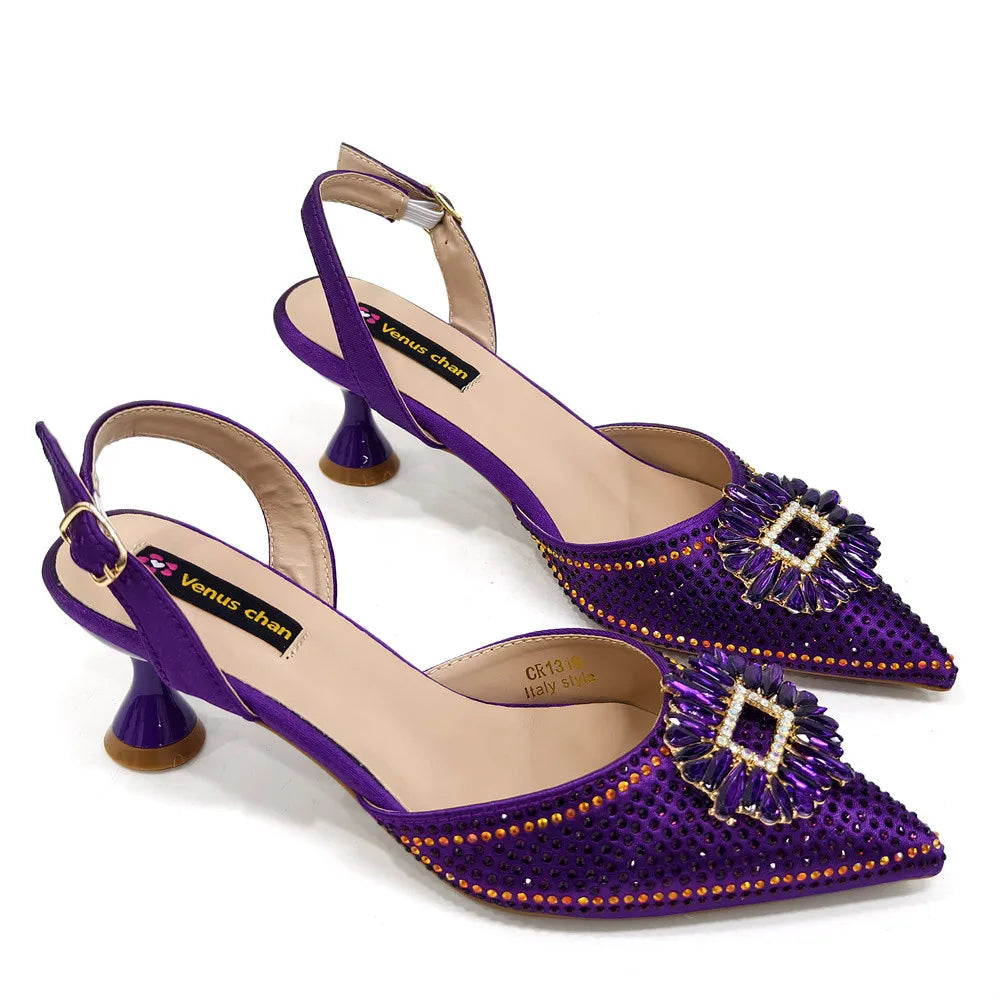 Latest Elegant Wedding Italian Diamond Design Shoes Women's African Party Shoes Crystal Shoes High School High Heels