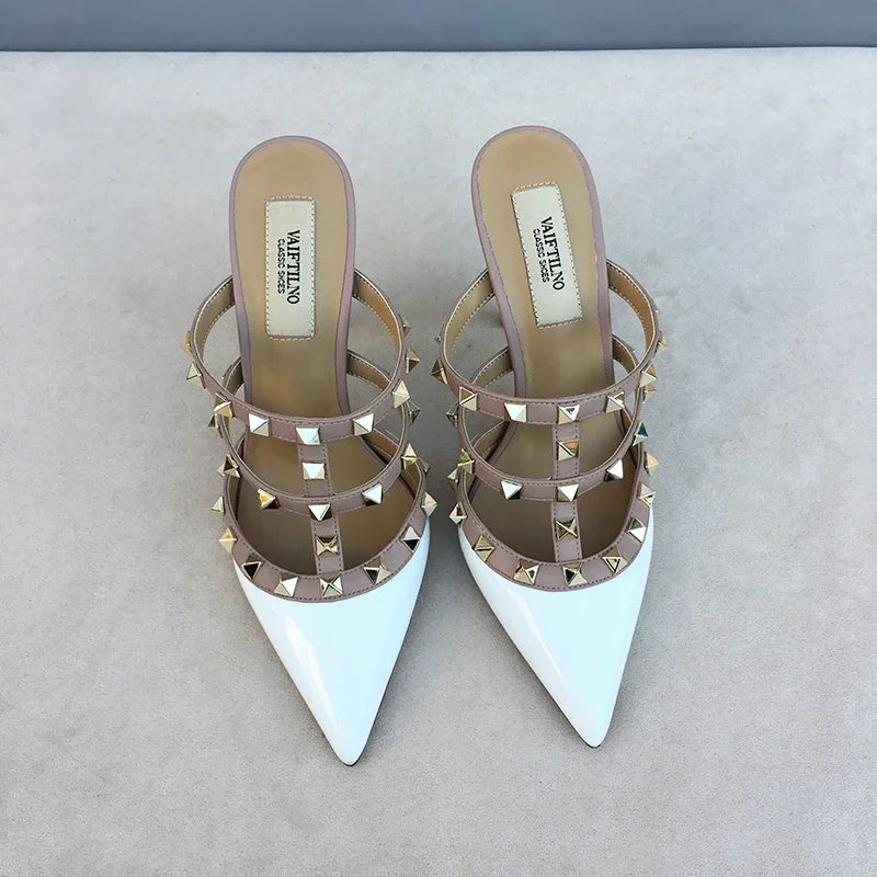 Women's sandals luxury Brand Shoes Woman 2025 trend Ankle Strap Summer Rivets High Heels Slippers Design Pointed Toe Sexy party