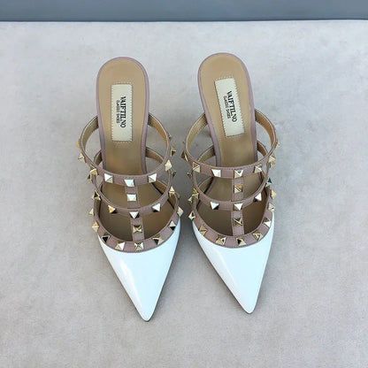 Women's sandals luxury Brand Shoes Woman 2025 trend Ankle Strap Summer Rivets High Heels Slippers Design Pointed Toe Sexy party