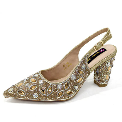 Elegant Women's Nigerian Fashion Pointed-Toe Party Shoe and Bag Set Rhinestone Luxurious Rhinestone Pumps for Special Occasions