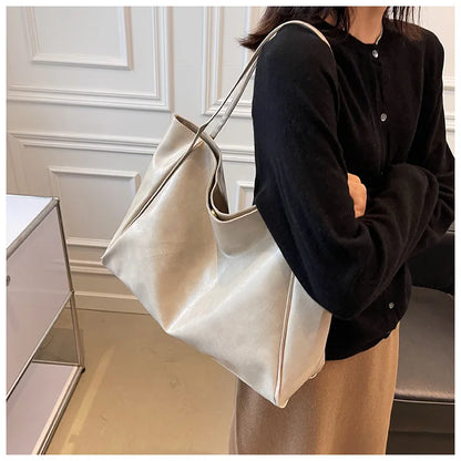 Personalized Name Embroidery Women's Large Tote Bag Brown Faux Leather Shoulder Handbag Vintage Soft Casual Bag for Work Travel