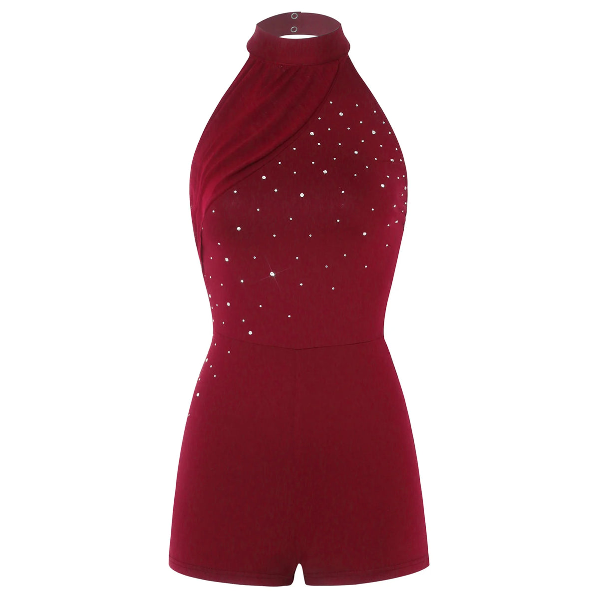 Backless Romper for Women Fashion Rhinestone Party Jumpsuit Halter Mesh Rompers for Casual Beach Bodysuit Lady Short Jumpsuits