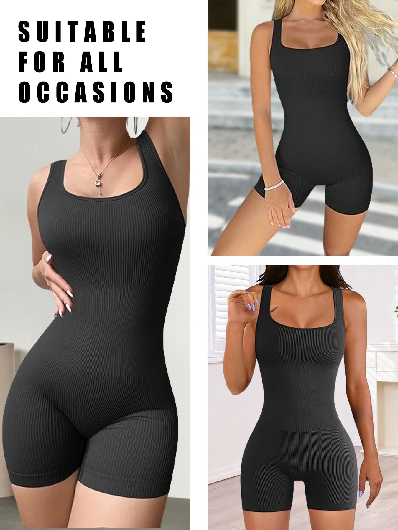 Women'S Square Neck Ribbed Jumpsuits，Women's Sleepwear & Loungewear