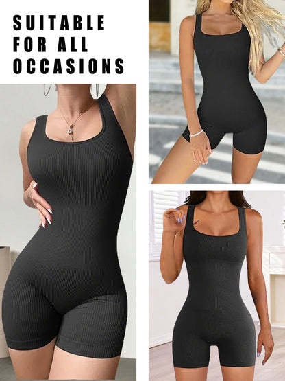 Women'S Square Neck Ribbed Jumpsuits，Women's Sleepwear & Loungewear