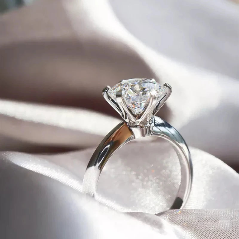Classic 6 Prongs 5 Carat Round Moissanite Rings 925 Sterling Silver High Clarity D Color Diamond Woman 14K Gold Plated Jewelry