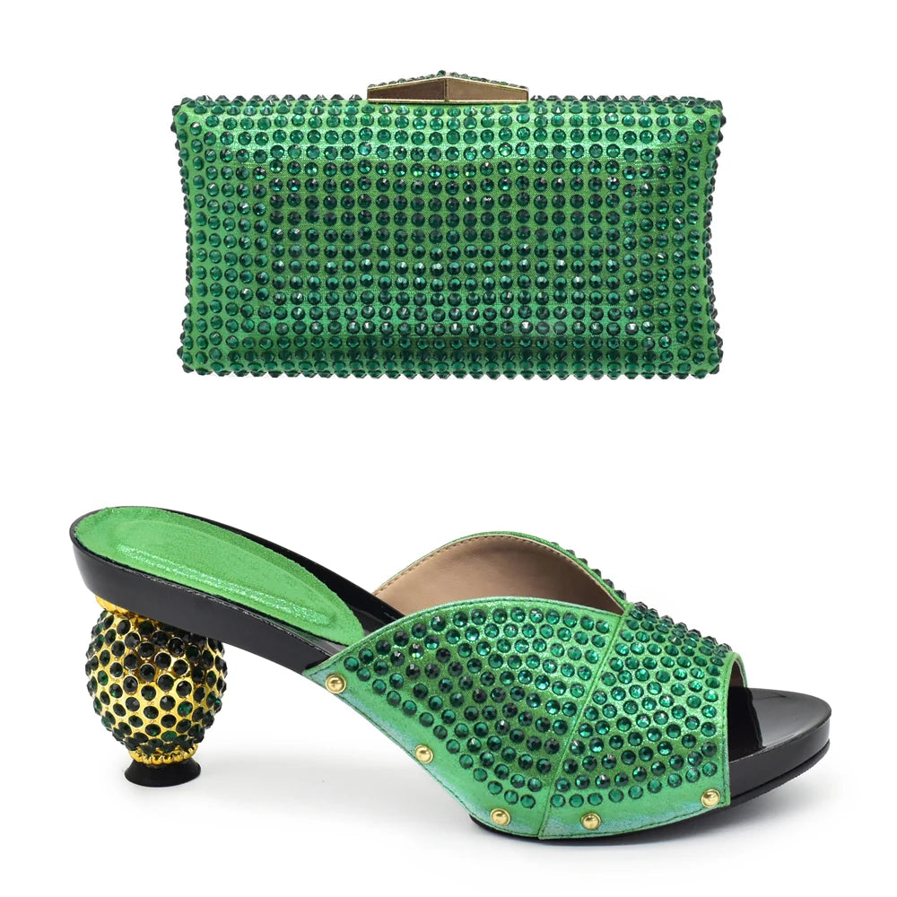 New Design Italian Shoe and Bag Set 2026 Wedding Shoes Bride Women Shoe and Bag Set Decorated with Rhinestone Luxury Shoes