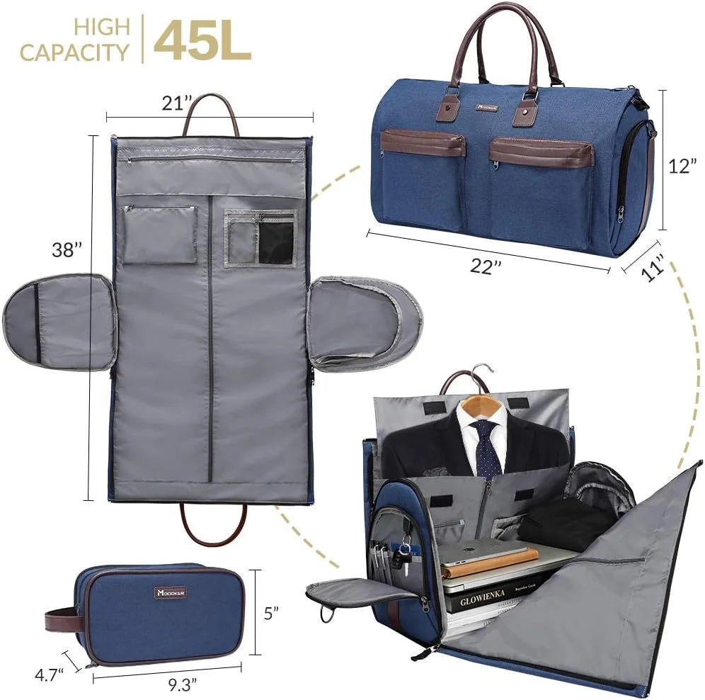 Portable clothing luggage bag, convertible business travel suit handbag, with shoulder strap / weekend daily travel bag